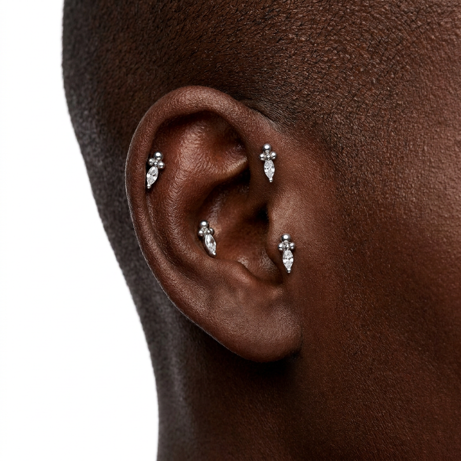 Piercing con zircone e palline in Acciaio Chirurgico 316L - Piercing per lobo, helix, forward helix, conch, flat, tragus