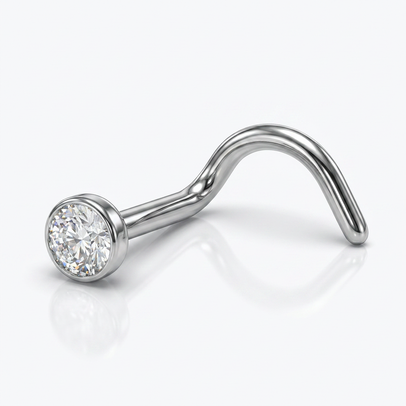 Piercing con brillantino incastonato e spirale in Acciaio Chirurgico 316L - Piercing per naso