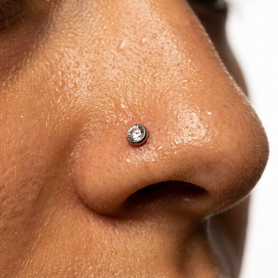Piercing con brillantino incastonato e spirale in Acciaio Chirurgico 316L - Piercing per naso