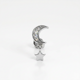 Piercing con mezza luna e pendente di zirconi in Acciaio Chirurgico 316L - Piercing per lobo, helix, forward helix, conch, flat, tragus