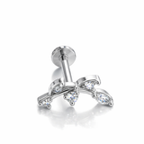 Piercing con ramoscello zirconi in Acciaio Chirurgico 316L - Piercing per lobo, helix, forward helix, conch, flat, tragus