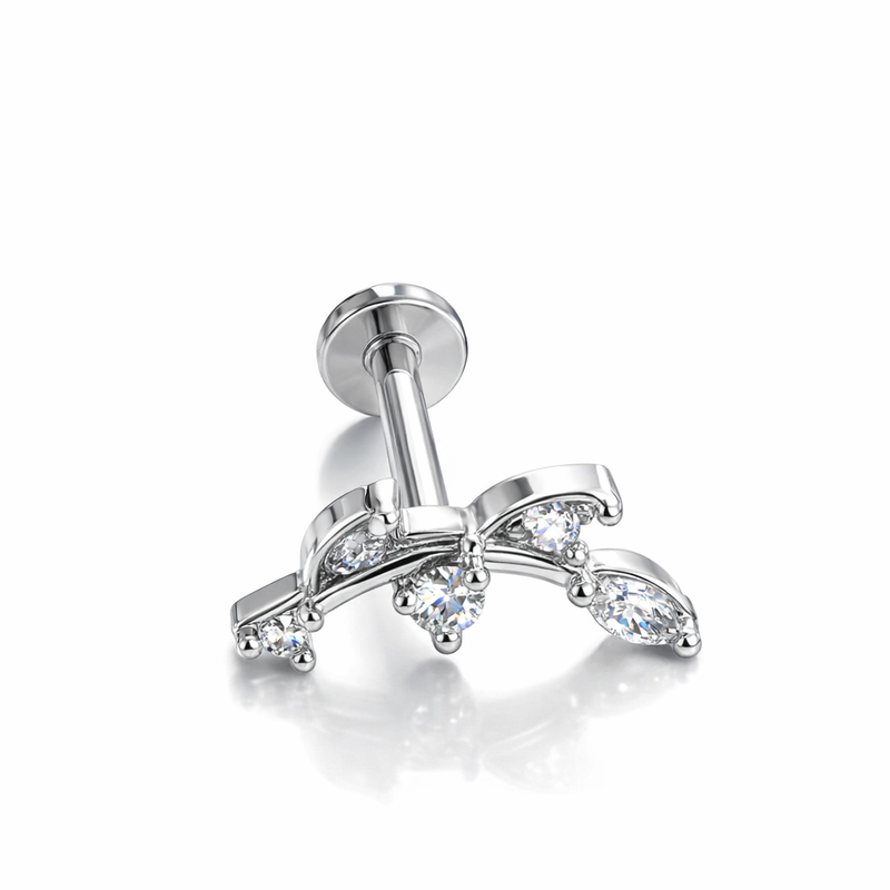 Piercing con ramoscello zirconi in Acciaio Chirurgico 316L - Piercing per lobo, helix, forward helix, conch, flat, tragus