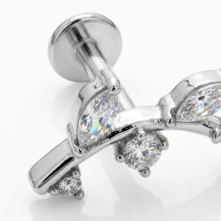 Piercing con ramoscello zirconi in Acciaio Chirurgico 316L - Piercing per lobo, helix, forward helix, conch, flat, tragus