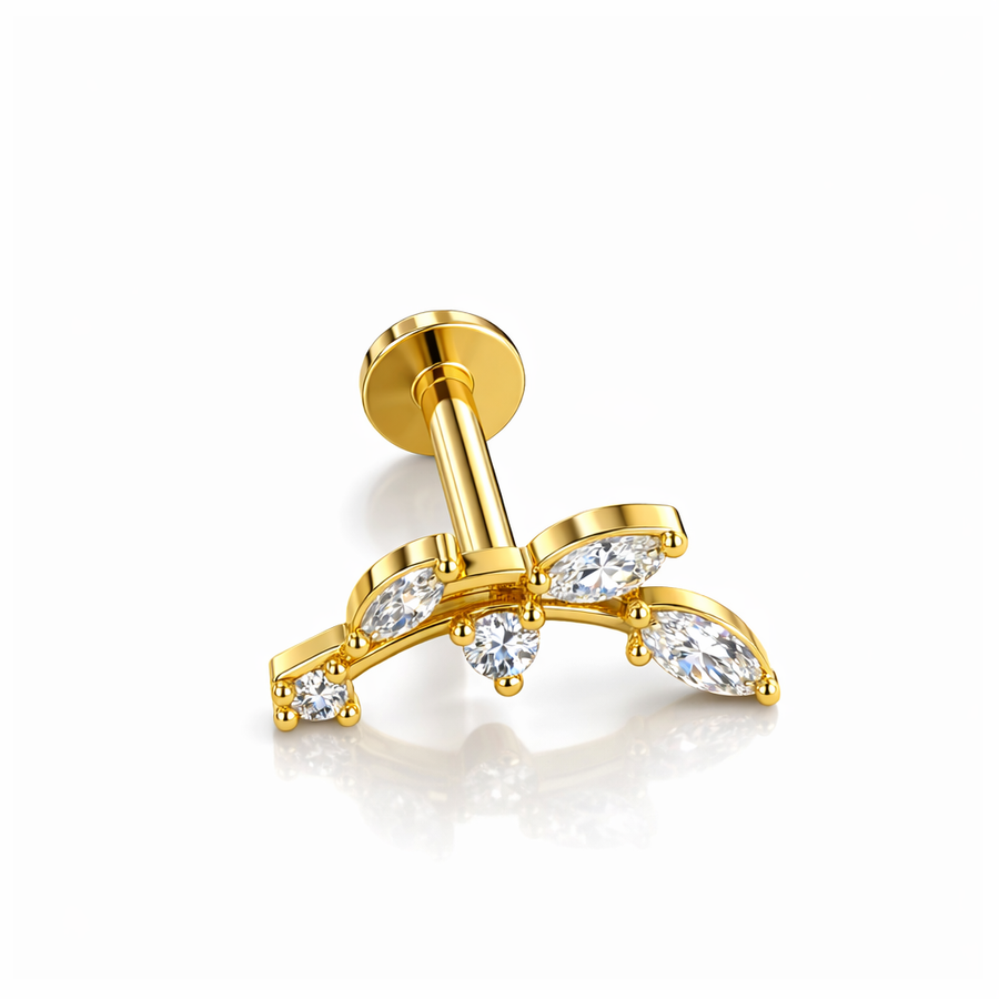 Piercing con ramoscello zirconi in Acciaio Chirurgico 316L - Piercing per lobo, helix, forward helix, conch, flat, tragus