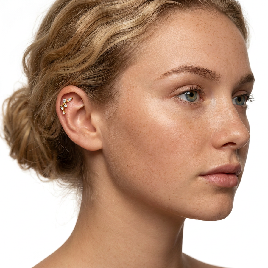 Piercing con ramoscello zirconi in Acciaio Chirurgico 316L - Piercing per lobo, helix, forward helix, conch, flat, tragus