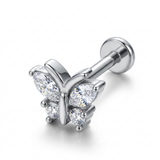 Piercing con farfalla zirconi in Acciaio Chirurgico 316L - Piercing per lobo, helix, forward helix, conch, flat, tragus