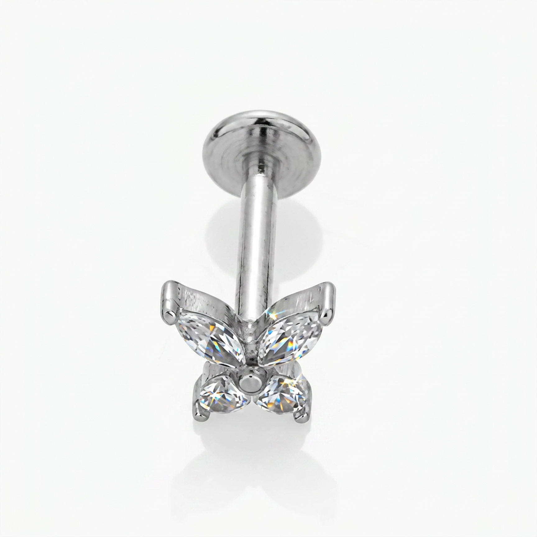 Piercing con farfallina zirconi in Acciaio Chirurgico 316L - Piercing per lobo, helix, forward helix, conch, flat, tragus