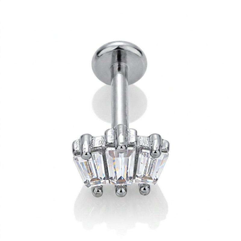 Piercing con tre zirconi in Acciaio Chirurgico 316L - Piercing per lobo, helix, forward helix, conch, flat, tragus