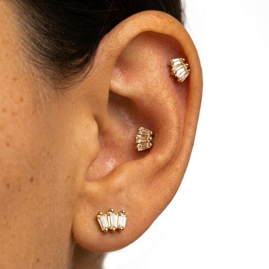 Piercing con tre zirconi in Acciaio Chirurgico 316L - Piercing per lobo, helix, forward helix, conch, flat, tragus