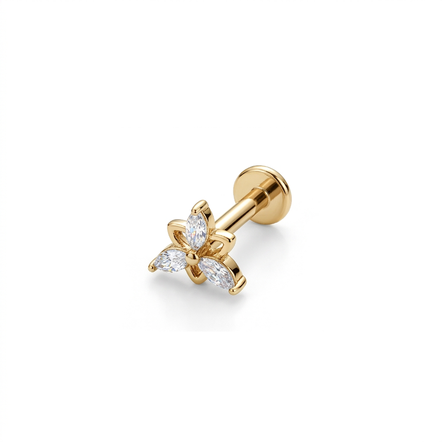 Piercing fiore con zirconi in Acciaio Chirurgico 316L - Piercing per lobo, helix, forward helix, conch, flat, tragus