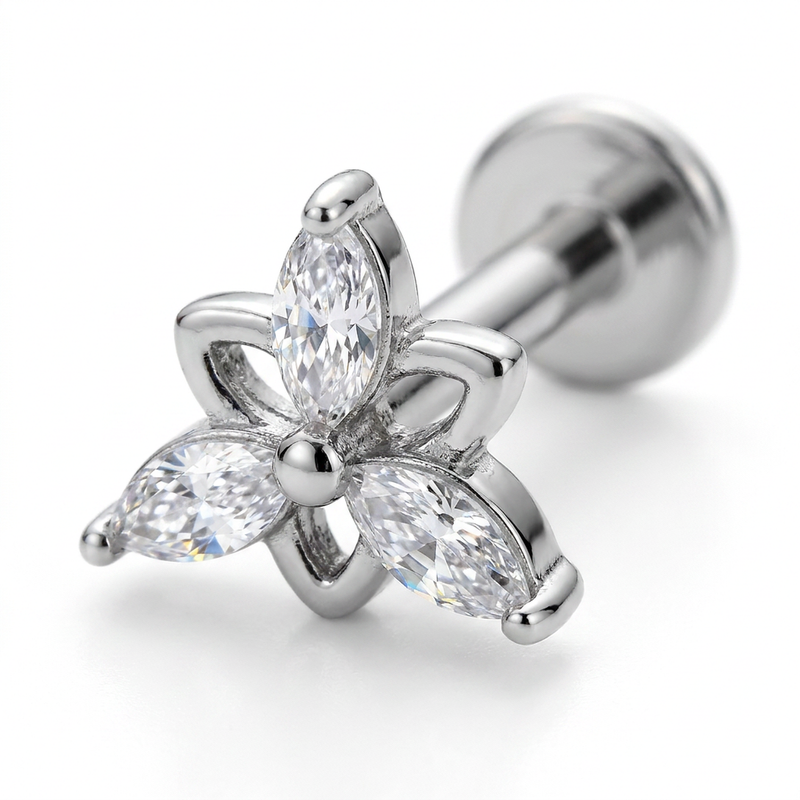Piercing fiore con zirconi in Acciaio Chirurgico 316L - Piercing per lobo, helix, forward helix, conch, flat, tragus
