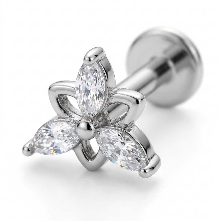 Piercing fiore con zirconi in Acciaio Chirurgico 316L - Piercing per lobo, helix, forward helix, conch, flat, tragus