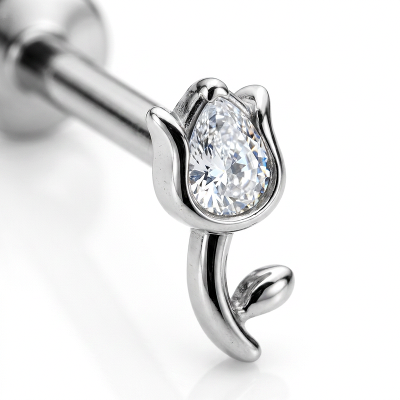 Piercing con tulipano in Acciaio Chirurgico 316L - Piercing per lobo, helix, forward helix, conch, flat, tragus