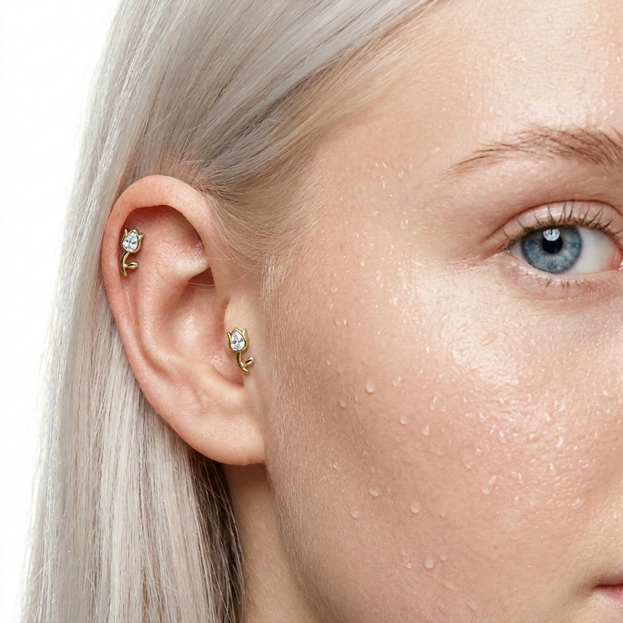 Piercing con tulipano in Acciaio Chirurgico 316L - Piercing per lobo, helix, forward helix, conch, flat, tragus