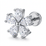 Piercing con fiore di zirconi in Acciaio Chirurgico 316L - Piercing per lobo, helix, forward helix, conch, flat, tragus