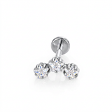 Piercing con tre zirconi in Acciaio Chirurgico 316L - Piercing per lobo, helix, forward helix, conch, flat, tragus