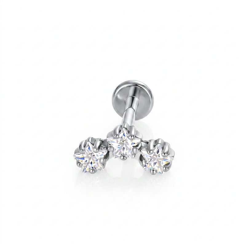 Piercing con tre zirconi in Acciaio Chirurgico 316L - Piercing per lobo, helix, forward helix, conch, flat, tragus