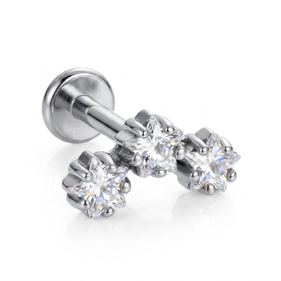 Piercing con tre zirconi in Acciaio Chirurgico 316L - Piercing per lobo, helix, forward helix, conch, flat, tragus
