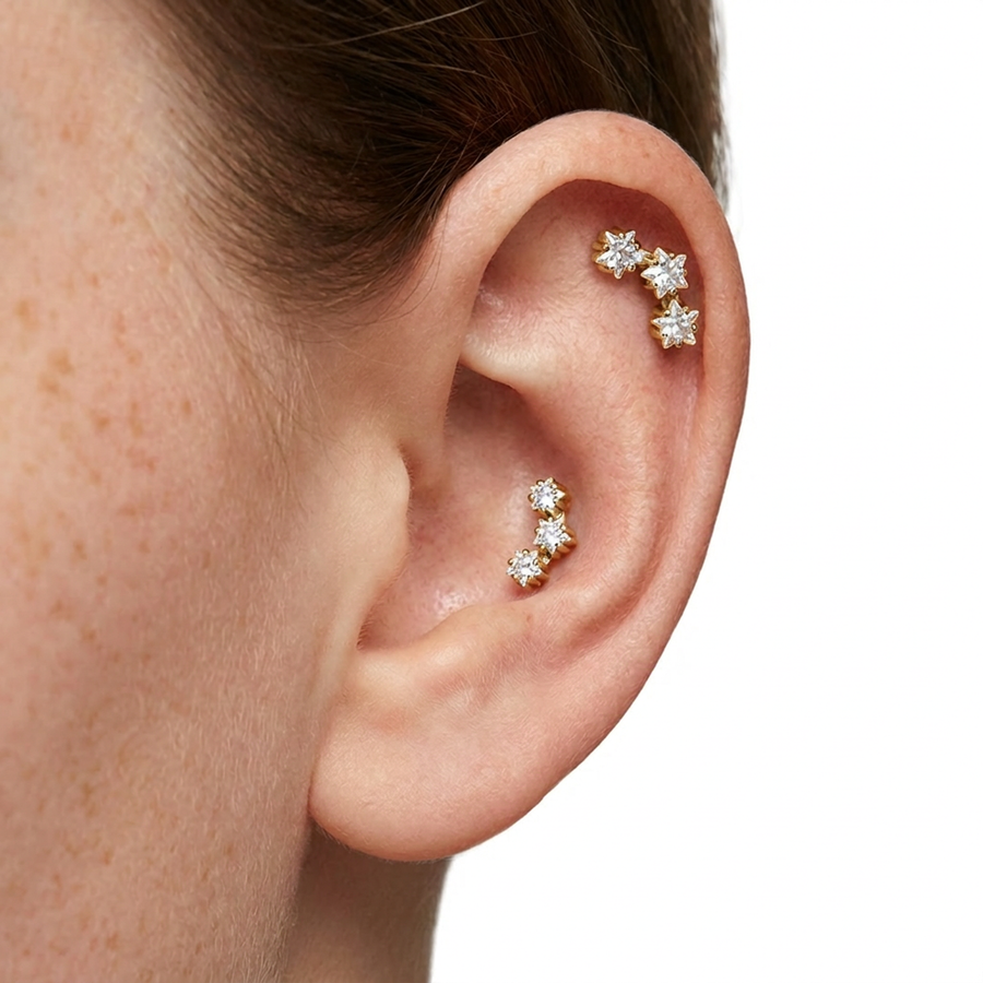 Piercing con tre zirconi in Acciaio Chirurgico 316L - Piercing per lobo, helix, forward helix, conch, flat, tragus