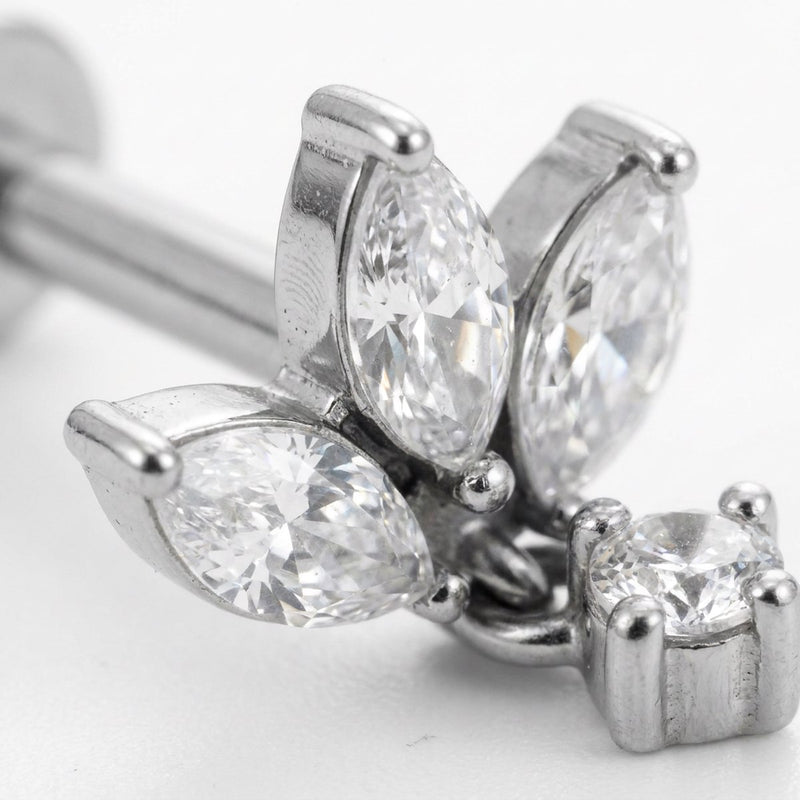 Piercing con zirconi e pendente in acciaio chirurgico 316L - Piercing per lobo, helix, forward helix, conch, flat, tragus