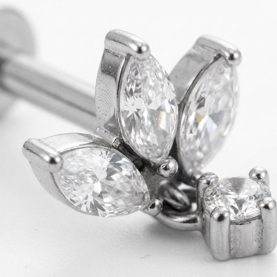 Piercing con zirconi e pendente in acciaio chirurgico 316L - Piercing per lobo, helix, forward helix, conch, flat, tragus
