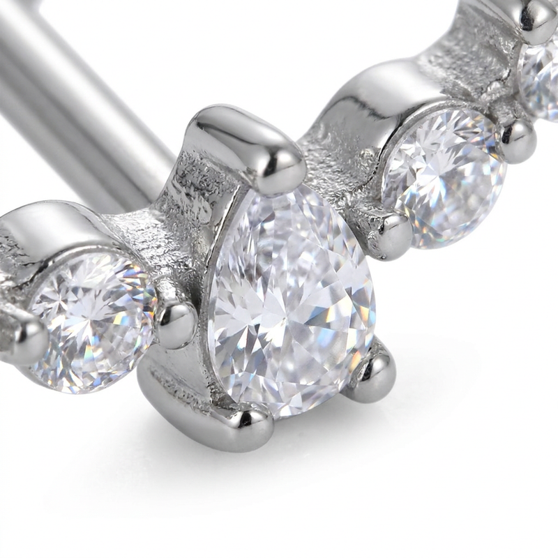 Piercing con zirconi e pendente in acciaio chirurgico 316L - Piercing per lobo, helix, forward helix, conch, flat, tragus