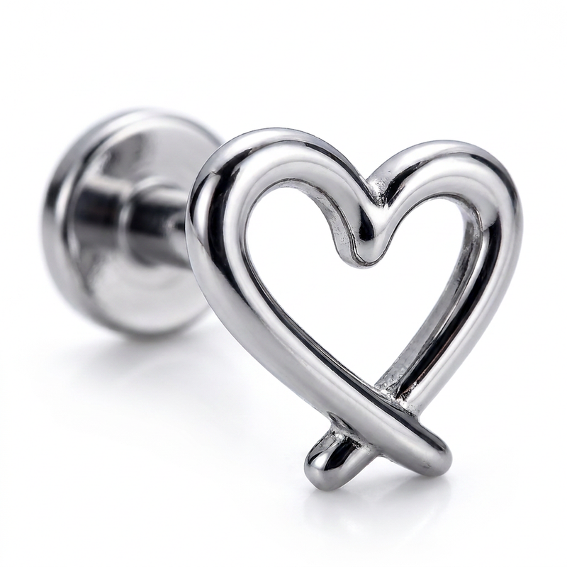 Piercing con cuore in Acciaio Chirurgico 316L - Piercing per lobo, helix, forward helix, conch, flat, tragus