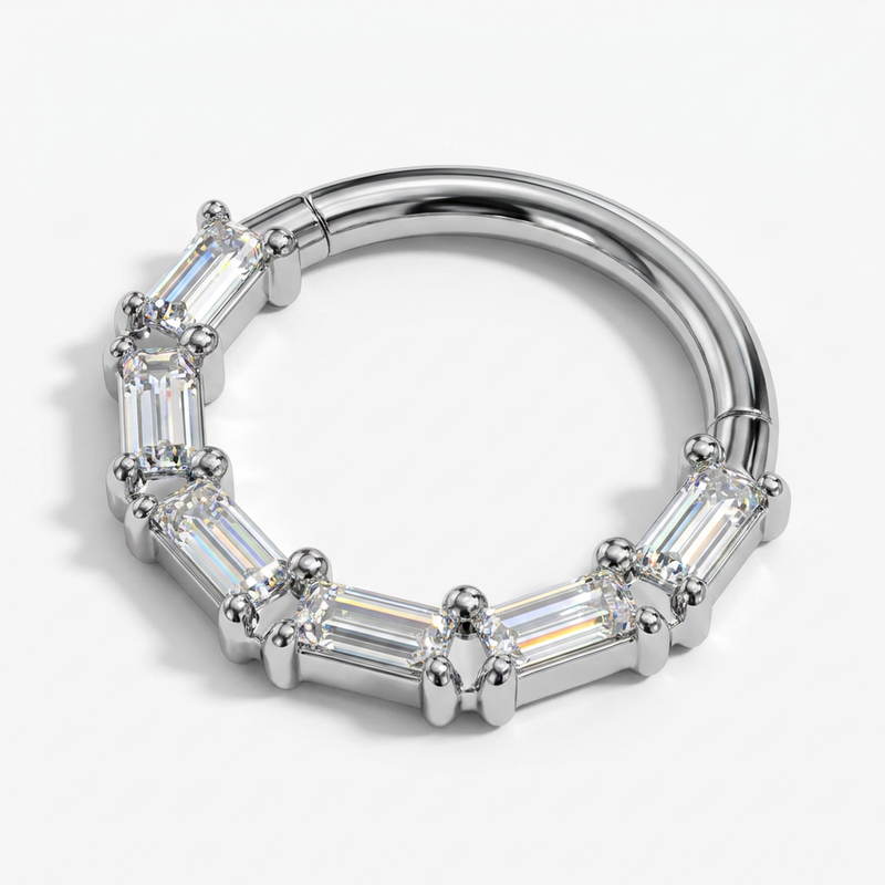 Piercing con zirconi rettangolari in Acciaio Chirurgico 316L - Piercing per lobo, helix, daith, septum