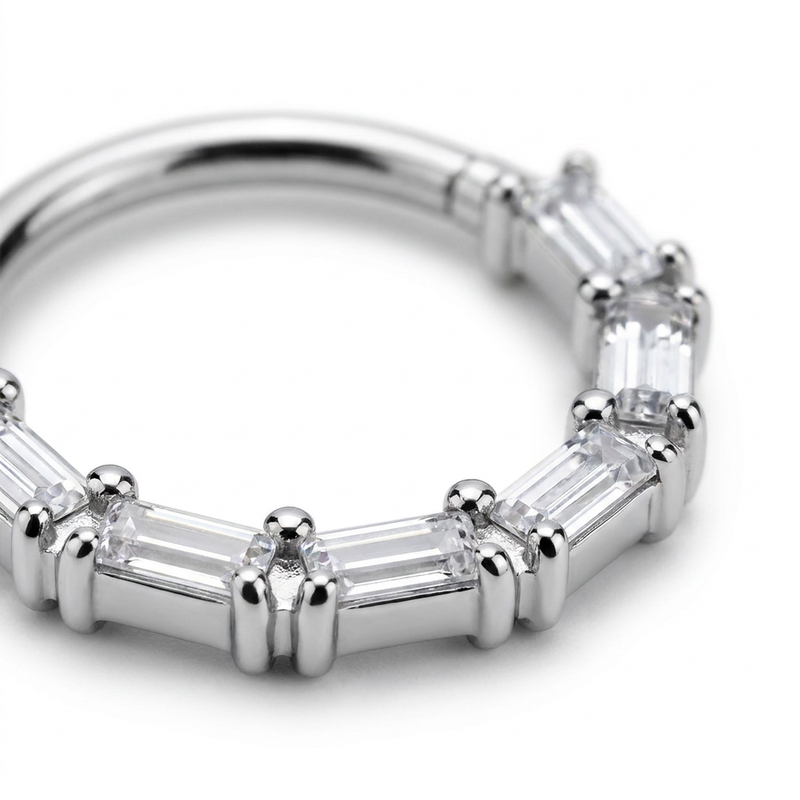 Piercing con zirconi rettangolari in Acciaio Chirurgico 316L - Piercing per lobo, helix, daith, septum
