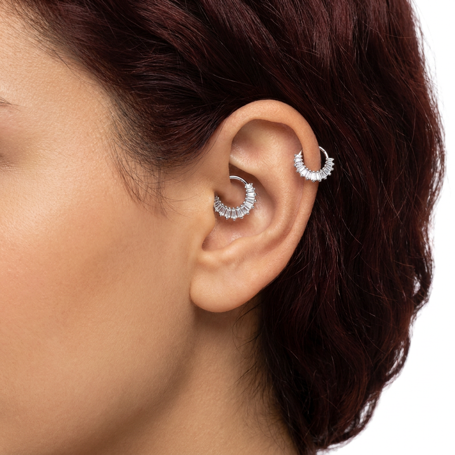 Piercing con zirconi rettangolari in Acciaio Chirurgico 316L - Piercing per lobo, helix, daith, septum