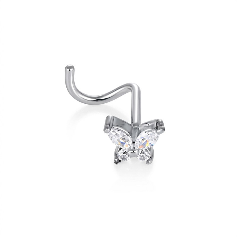 Piercing con farfalla e zirconi in Acciaio Chirurgico 316L - Piercing per nostril