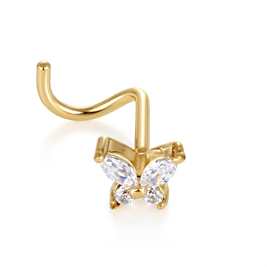 Piercing con farfalla e zirconi in Acciaio Chirurgico 316L - Piercing per nostril