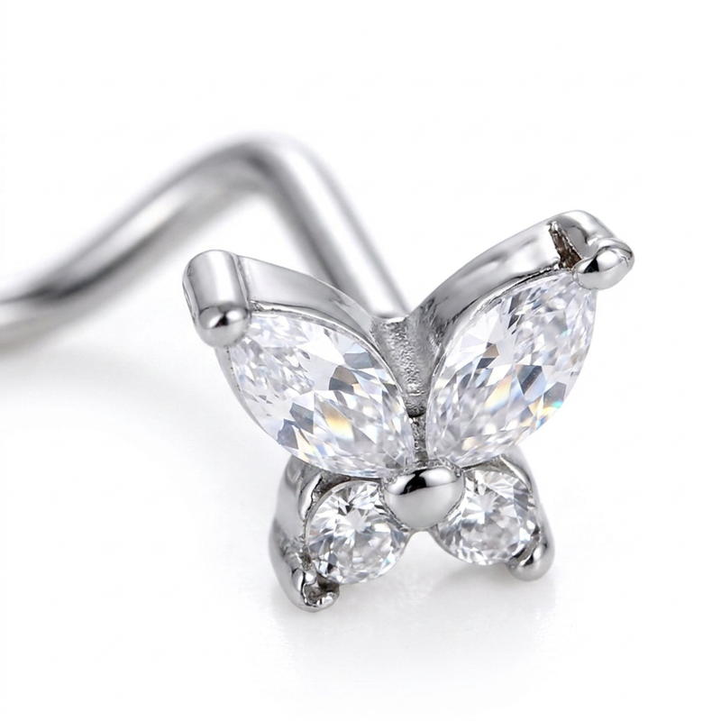 Piercing con farfalla e zirconi in Acciaio Chirurgico 316L - Piercing per nostril