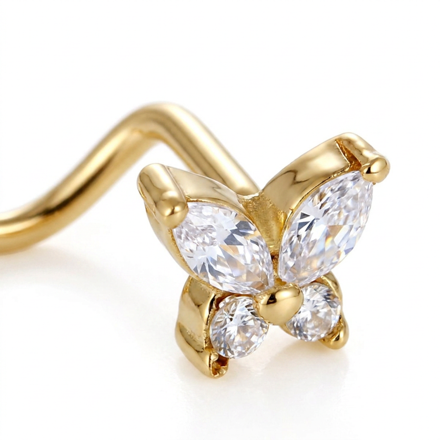 Piercing con farfalla e zirconi in Acciaio Chirurgico 316L - Piercing per nostril