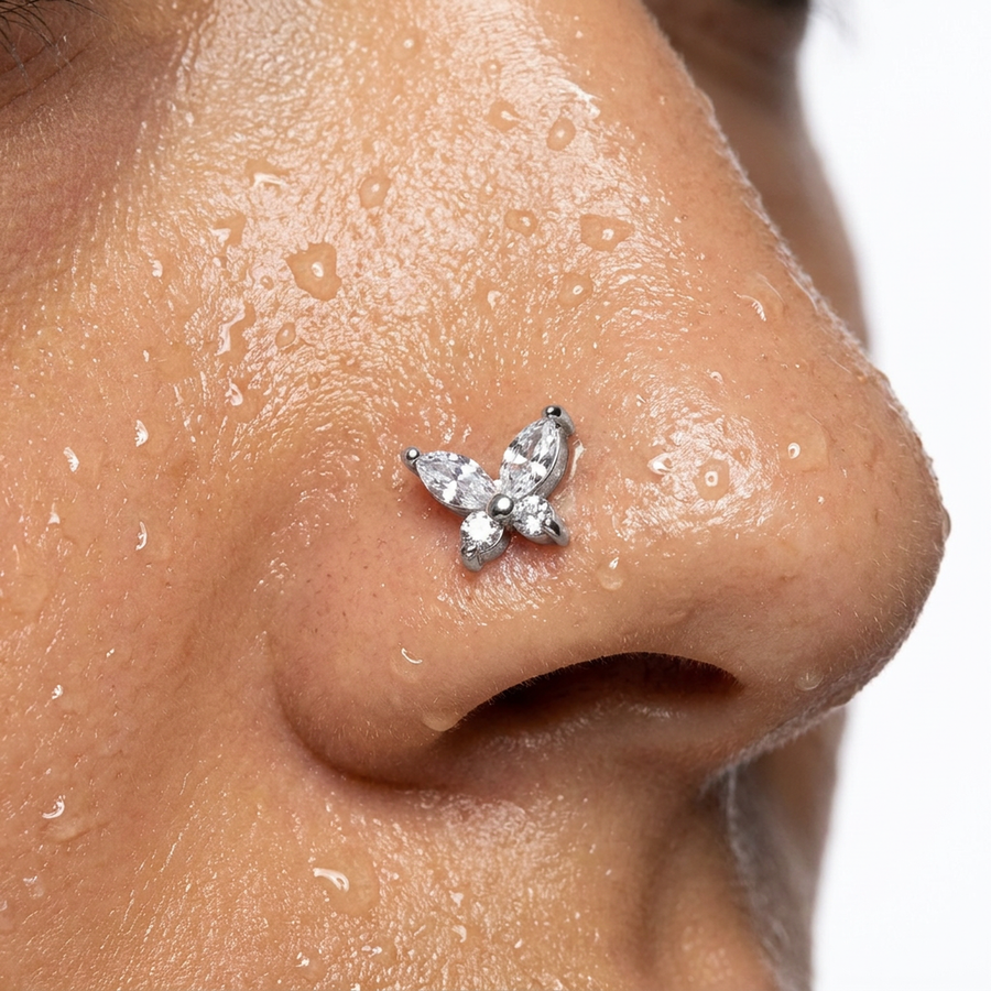 Piercing con farfalla e zirconi in Acciaio Chirurgico 316L - Piercing per nostril