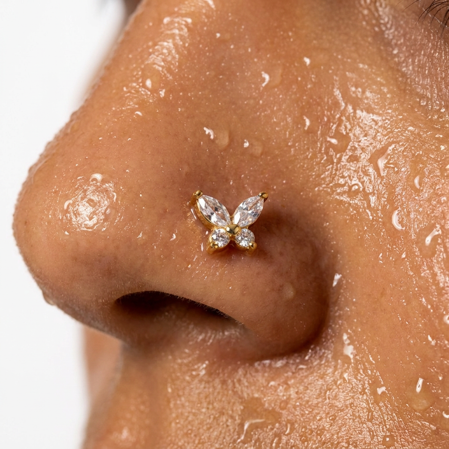 Piercing con farfalla e zirconi in Acciaio Chirurgico 316L - Piercing per nostril