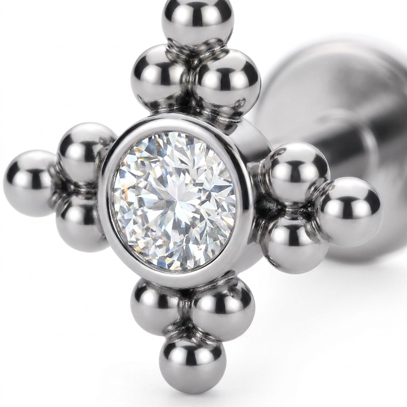 Piercing con zircone e palline in Acciaio Chirurgico 316L - Piercing per lobo, helix, forward helix, conch, flat, tragus