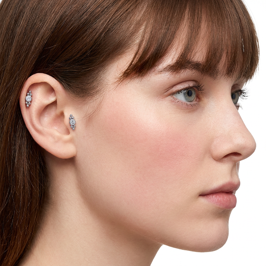 Piercing con zircone e palline in Acciaio Chirurgico 316L - Piercing per lobo, helix, forward helix, conch, flat, tragus