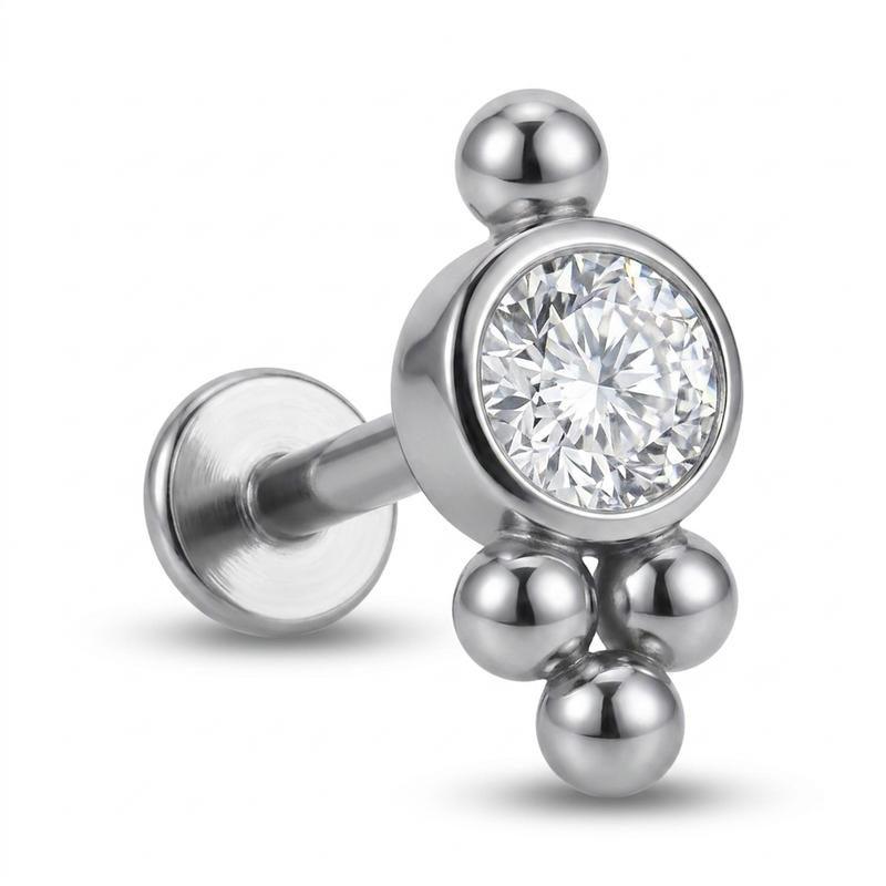 Piercing con zircone e palline in Acciaio Chirurgico 316L - Piercing per lobo, helix, forward helix, conch, flat, tragus