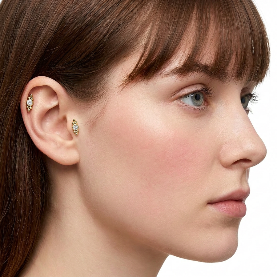 Piercing con zircone e palline in Acciaio Chirurgico 316L - Piercing per lobo, helix, forward helix, conch, flat, tragus