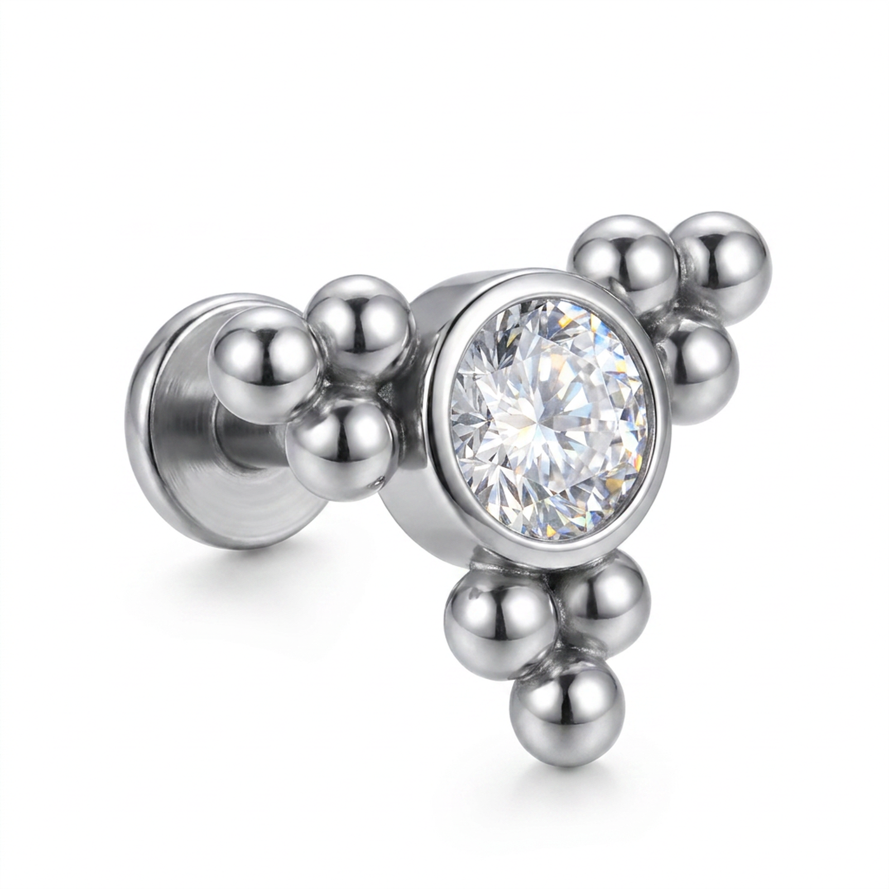 Piercing con zircone e palline in Acciaio Chirurgico 316L - Piercing per lobo, helix, forward helix, conch, flat, tragus