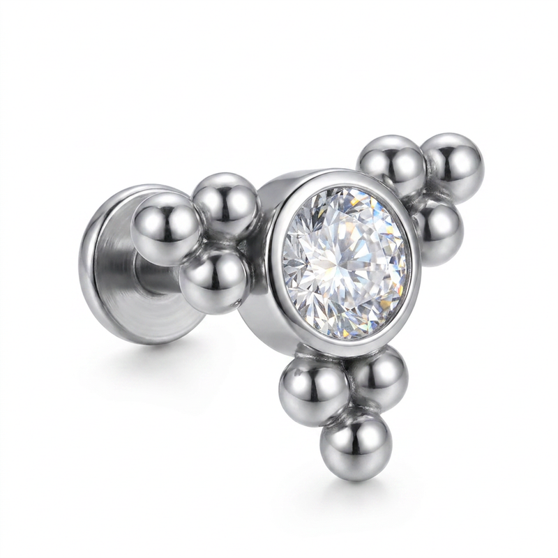 Piercing con zircone e palline in Acciaio Chirurgico 316L - Piercing per lobo, helix, forward helix, conch, flat, tragus