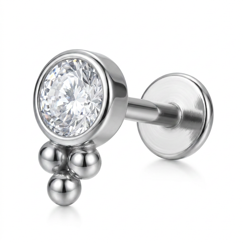 Piercing con zircone e palline in Acciaio Chirurgico 316L - Piercing per lobo, helix, forward helix, conch, flat, tragus