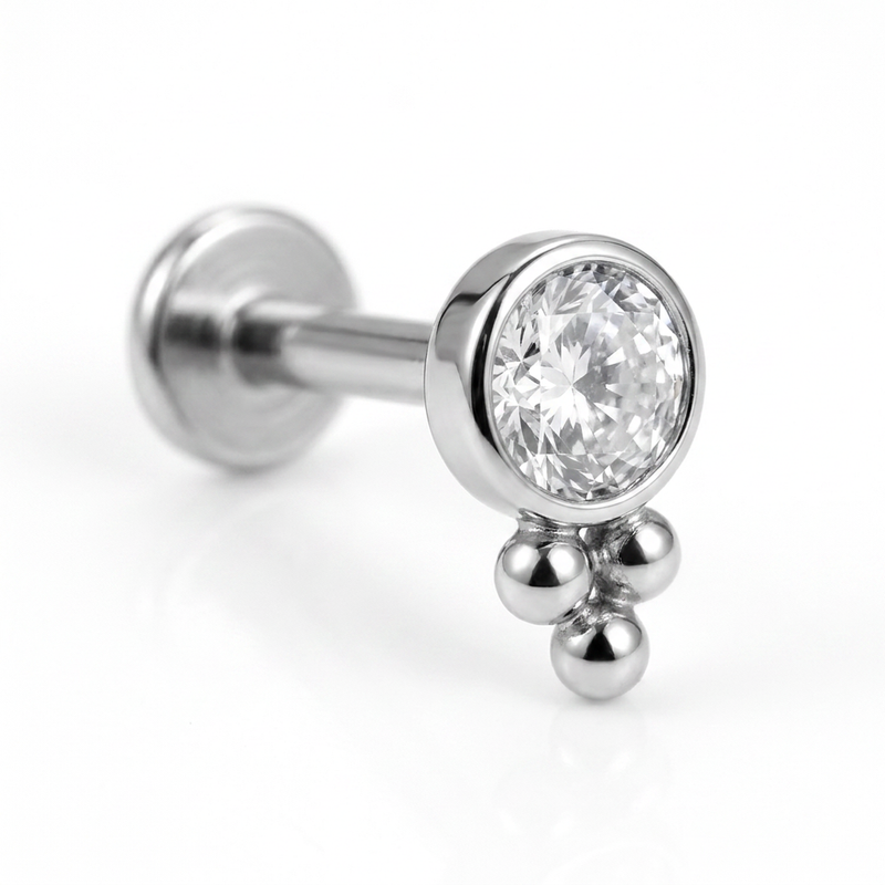 Piercing con zircone e palline in Acciaio Chirurgico 316L - Piercing per lobo, helix, forward helix, conch, flat, tragus