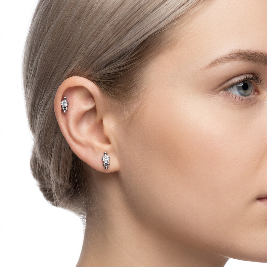 Piercing con zircone e palline in Acciaio Chirurgico 316L - Piercing per lobo, helix, forward helix, conch, flat, tragus