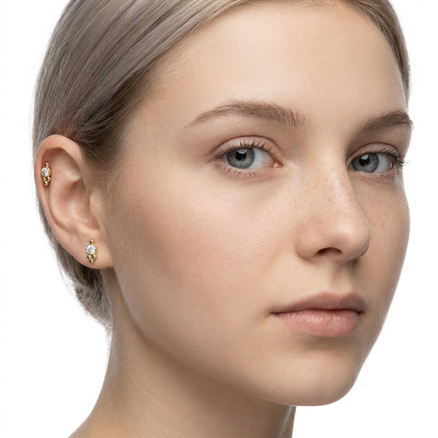 Piercing con zircone e palline in Acciaio Chirurgico 316L - Piercing per lobo, helix, forward helix, conch, flat, tragus