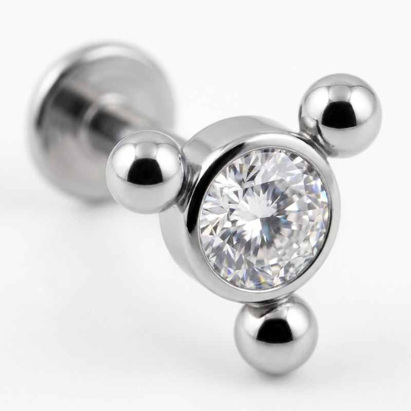 Piercing con zircone e palline in Acciaio Chirurgico 316L - Piercing per lobo, helix, forward helix, conch, flat, tragus