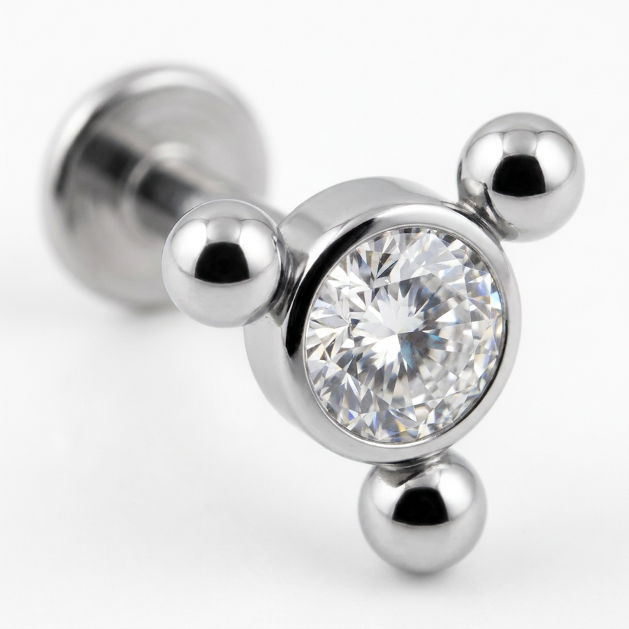 Piercing con zircone e palline in Acciaio Chirurgico 316L - Piercing per lobo, helix, forward helix, conch, flat, tragus