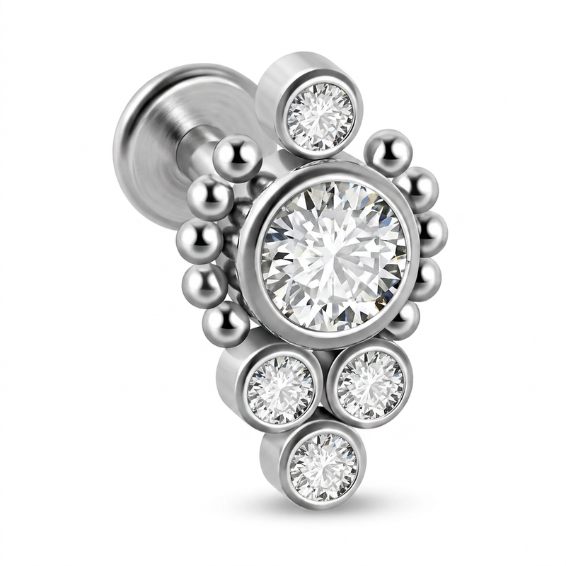 Piercing con zirconi e palline in Acciaio Chirurgico 316L - Piercing per lobo, helix, forward helix, conch, flat, tragus