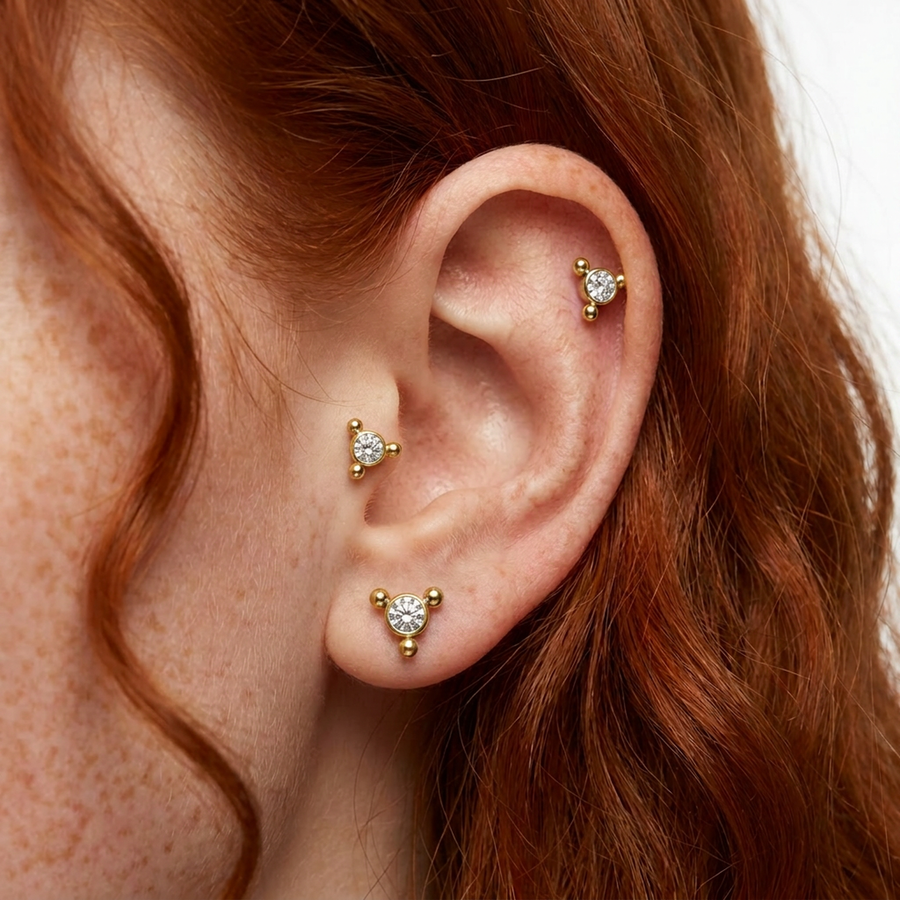 Piercing con zircone e palline in Acciaio Chirurgico 316L - Piercing per lobo, helix, forward helix, conch, flat, tragus